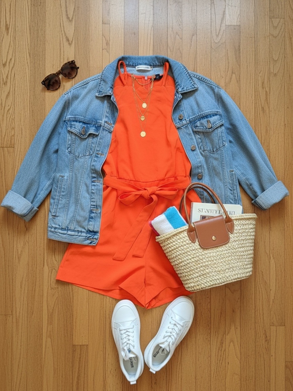 Victoria Beckham x Target Neon Orange Scallop Trim Belted Romper